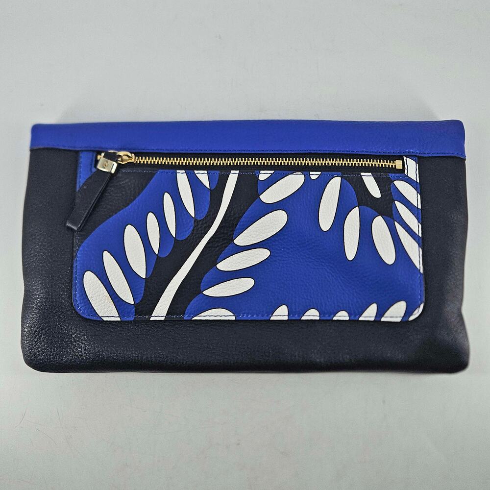 Diane Von Furstenberg flap-over cobalt blue black Leather clutch bag Purse